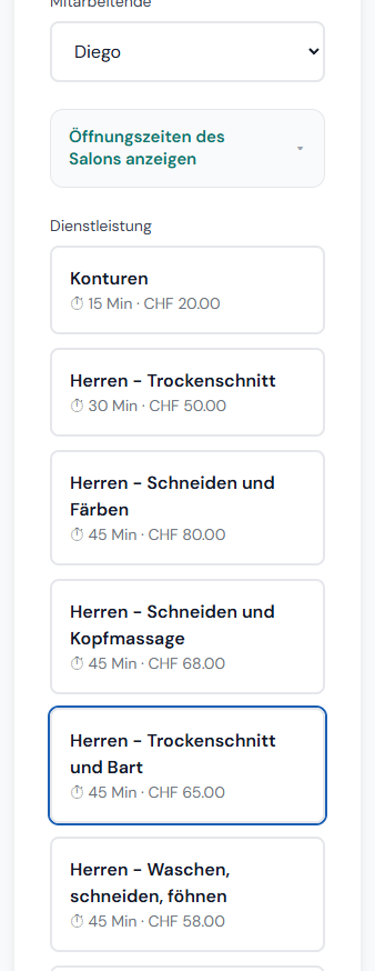 Onlinebuchung auf der Website von Diego Zabeni